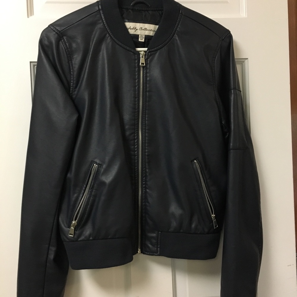 Faux grey leather bomber jacket